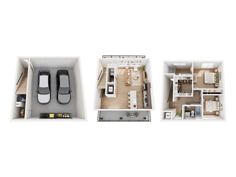 Floor plan for 2 beds, 2.5 baths, 1298 sqft